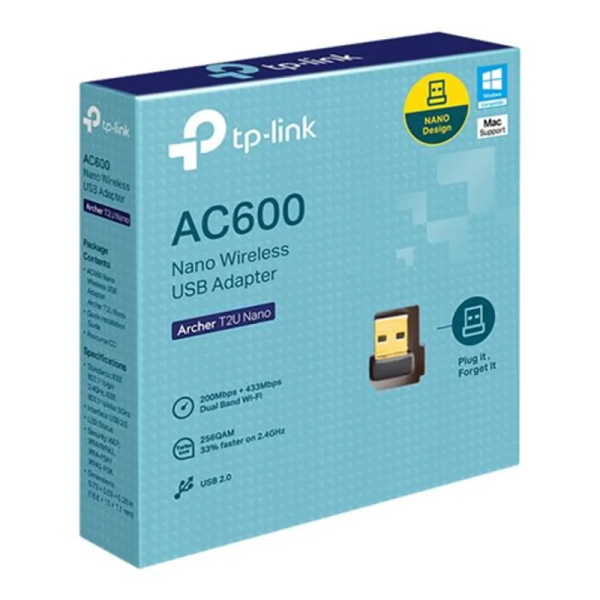 Adaptador USB inalambrico TP-Link Archer T2U Nano -  USB 2.0 - Wi-Fi 5