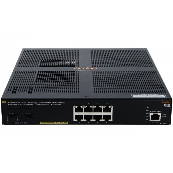 Switch administrable HPE Aruba 2930F 8G PoE+ 2SFP+ - L3 - 8 x 10/100/1000 (PoE+) + 2 x 1 Gigabit / 10 Gigabit SFP+ (enlace ascendente) - montaje en rack - PoE+ (125 W) - JL258A