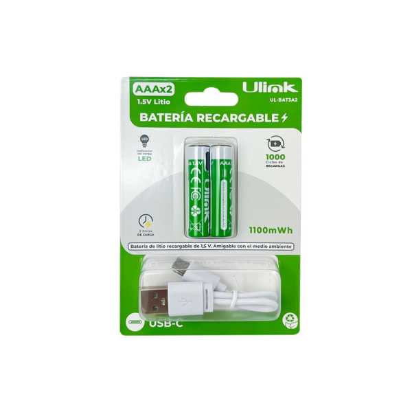 PILAS RECARGABLES AAA ULINK USB C 1100mWH P/N UL-BAT3A2