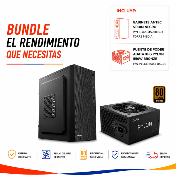 BUNDLE GABINETE ANTEC ST10M + FUENTE XPG PYLON 550W BRONZE