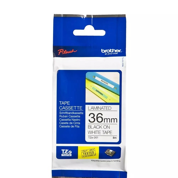 PAPEL BROTHER ADHESIVO ESTáNDAR NEGRO SOBRE BLANCO  ROLLO (3,6 CM X 8 M) 1 BOBINA(S) TIPO LAMINADO  PARA P-TOUCH PT-3600, 530, 550, 9200, 9400, 9500, 9600, 9700, 9800, D800, E800, P900, P950 P/N TZE-261