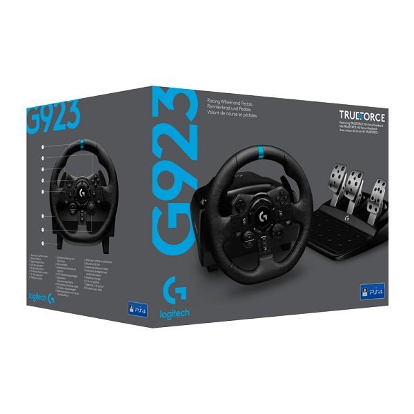 VOLANTE DE SIMULACION DE CARRERAS LOGITECH G923 DRIVING FORCE - WHEEL AND PEDALS SET - WIRED - BLACK - PARA PS4, PS5 Y PC P/N 941-000148