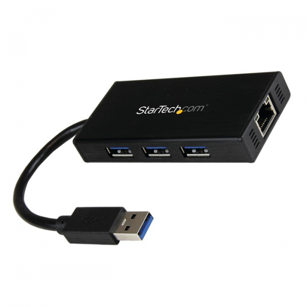 HUB USB 3.0 STARTECH DE ALUMINIO CON CABLE INCLUYE ADAPTADOR DE RED ETHERNET GIGABIT - 3 X SUPERSPEED USB 3.0 + 1 X 10/100/1000 P/N ST3300GU3B