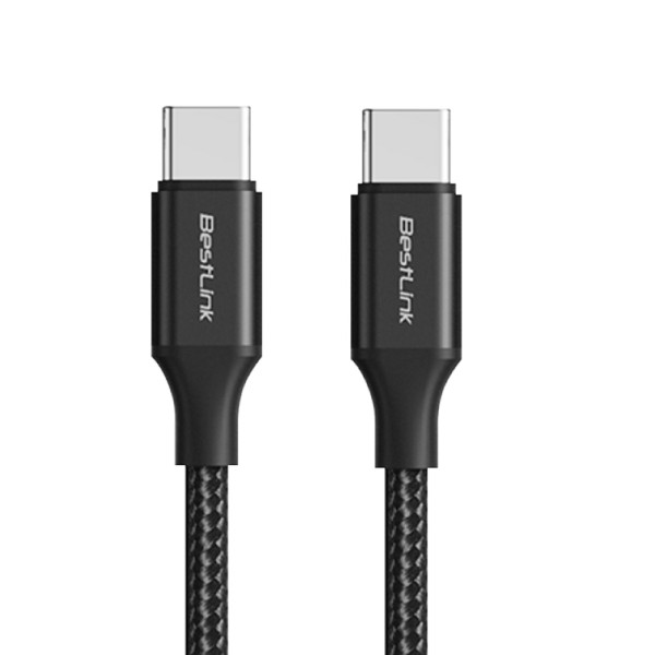Cable cargador y sincronizador USB C - C 100W  metalico trenzado color negro 1mt / BL- CHCBMC100